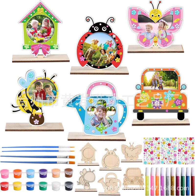 Cross-Border Spring Flower Ornaments Unfinished DIY Wooden Decorative Ornaments Wooden Carved Flower Photo Frame