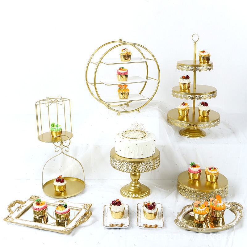 Estante de pastel creativo europeo de postre de metal de decoración estante de exhibición de hotel buffet comida fría mesa de té image 26