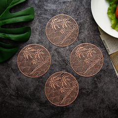 Creative Engraved Coconut Tree Cup Mat, Restaurant Display Room Cup Mat, Gold-foil PVC Cup Mat, Cross-border Wholesale Supply