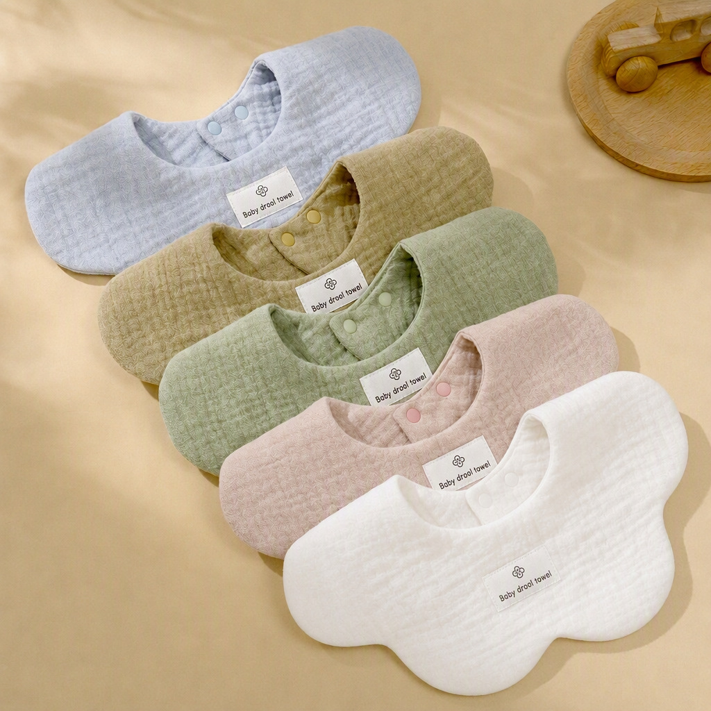 Six-layer pure cotton plain gauze bib, baby-grade cotton, trendy Korean-style baby bib, 360-degree baby bib