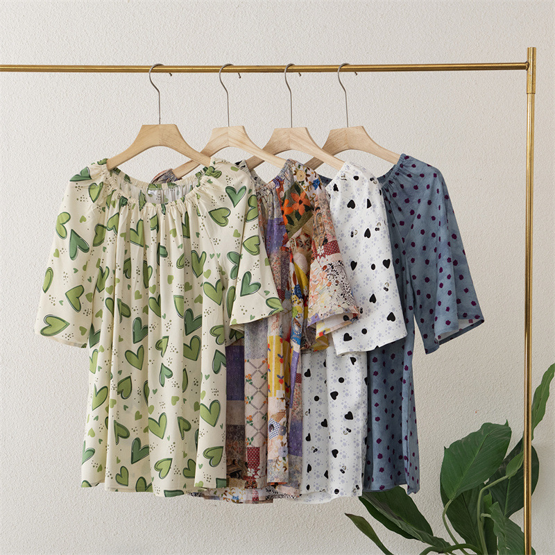 2026 Cotton Silk French-Style Off-Shoulder T-Shirt Summer Thin Floral Puff Sleeve Plus-Size Rayon Top for Women 2026 Cotton Silk French-Style Off-Shoulder T-Shirt Summer Thin Floral Puff Sleeve Plus-Size Rayon Top for Women