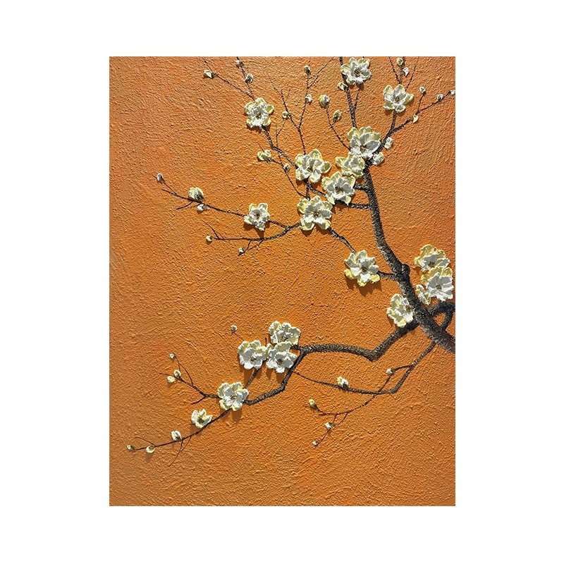 Customized Pure Hand-Painted New Chinoiserie White Plum Flower Entrance Decoration Painting Living Room Sofa Background Wall Hanging Painting Wall Wall