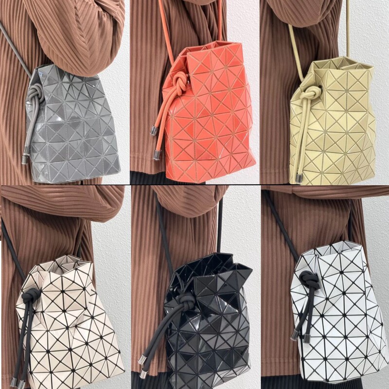 Japanese Style Drawstring Bucket Bag with Geometric Pattern, Casual Mini Shoulder Bag, Handbag
