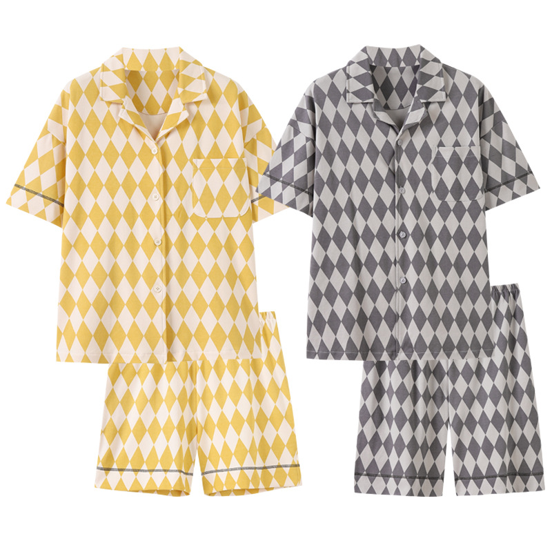 2023 nueva pareja de verano pijamas de manga corta pantalones cortos coreano casual Plaid color sólido desgaste del hogar traje de las mujeres