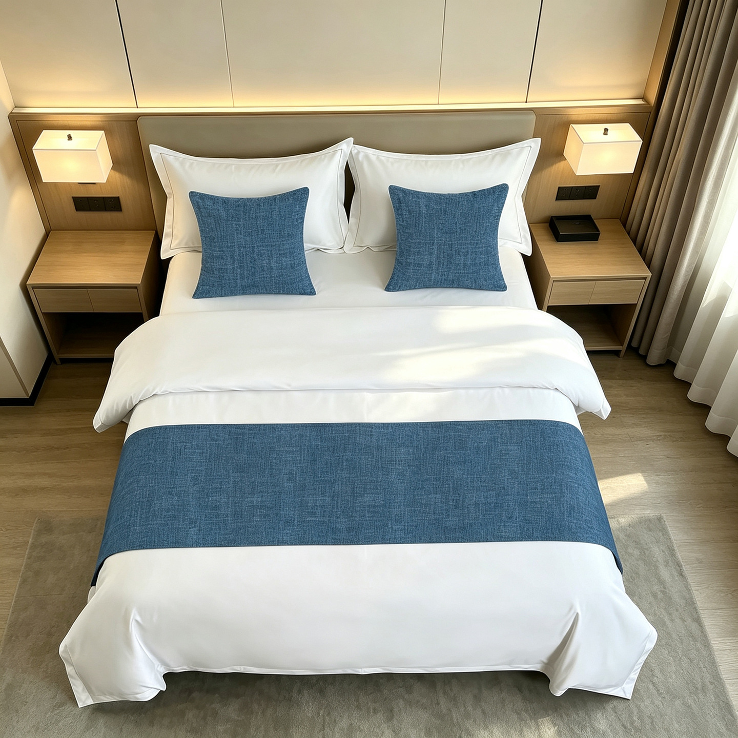 Modern minimalist hotel, homestay, and beauty salon bedding, solid color linen bed runner, bed end scarf, long bed streamer