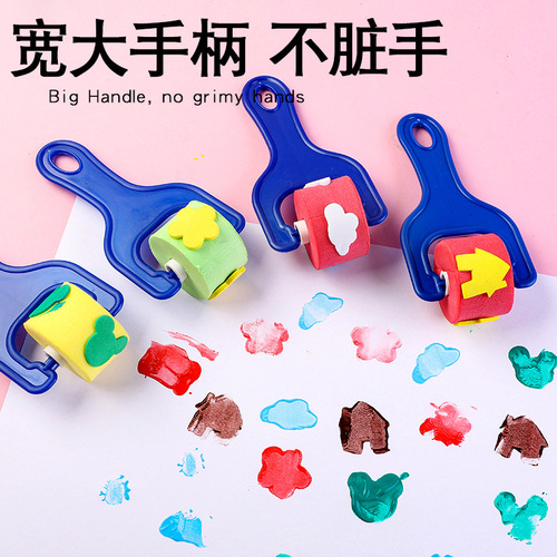 EVA sponge seal children's DIY painting sponge brush set kindergarten painting tools wooden handle sponge brush