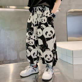 男宝宝童装裤子休闲裤中大童夏季新款纯色卡通日常百搭个性防蚊裤