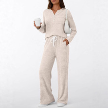 2025秋冬跨境欧美亚马逊女装外贸V领外穿高级感家居睡衣两件套女