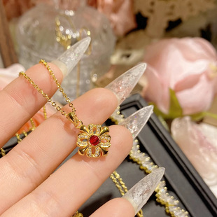 18K Gold Iris Pendant Au750 Color Gold Cut Out Inlaid Red Zircon Pendant Versatile Necklace Accessories Water Shell Gold