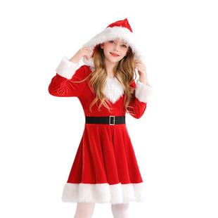 2025 European and American Christmas Kidsren's Clothing Girls Long-Sleeved Red Dress Party Dress up Costume Santa Claus
