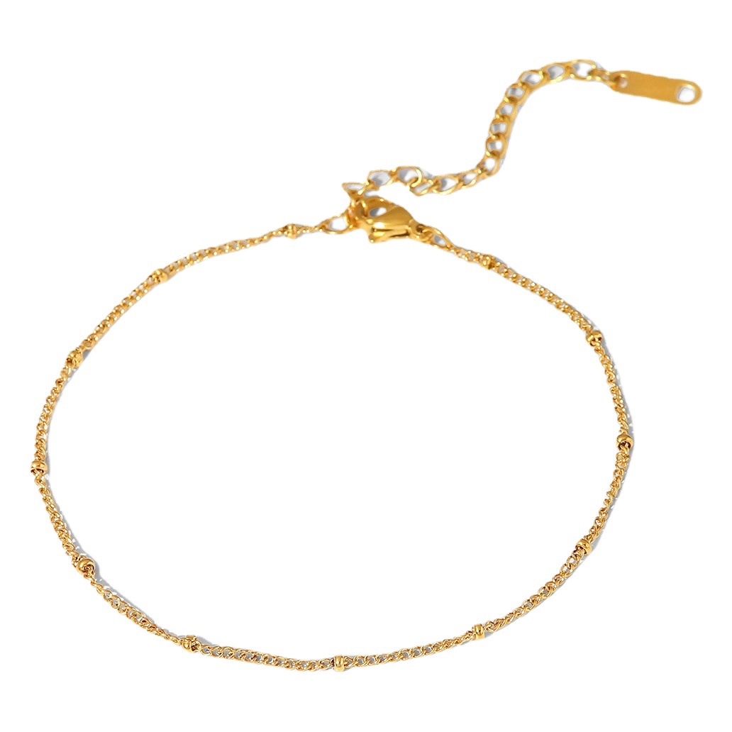Nueva Tobillera de Acero de Titanio para Mujer, Estilo Fino con Baño de Oro de 18K, Cadena de Cuentas Clásica, Joyería de Tobillera Moderna y Versátil