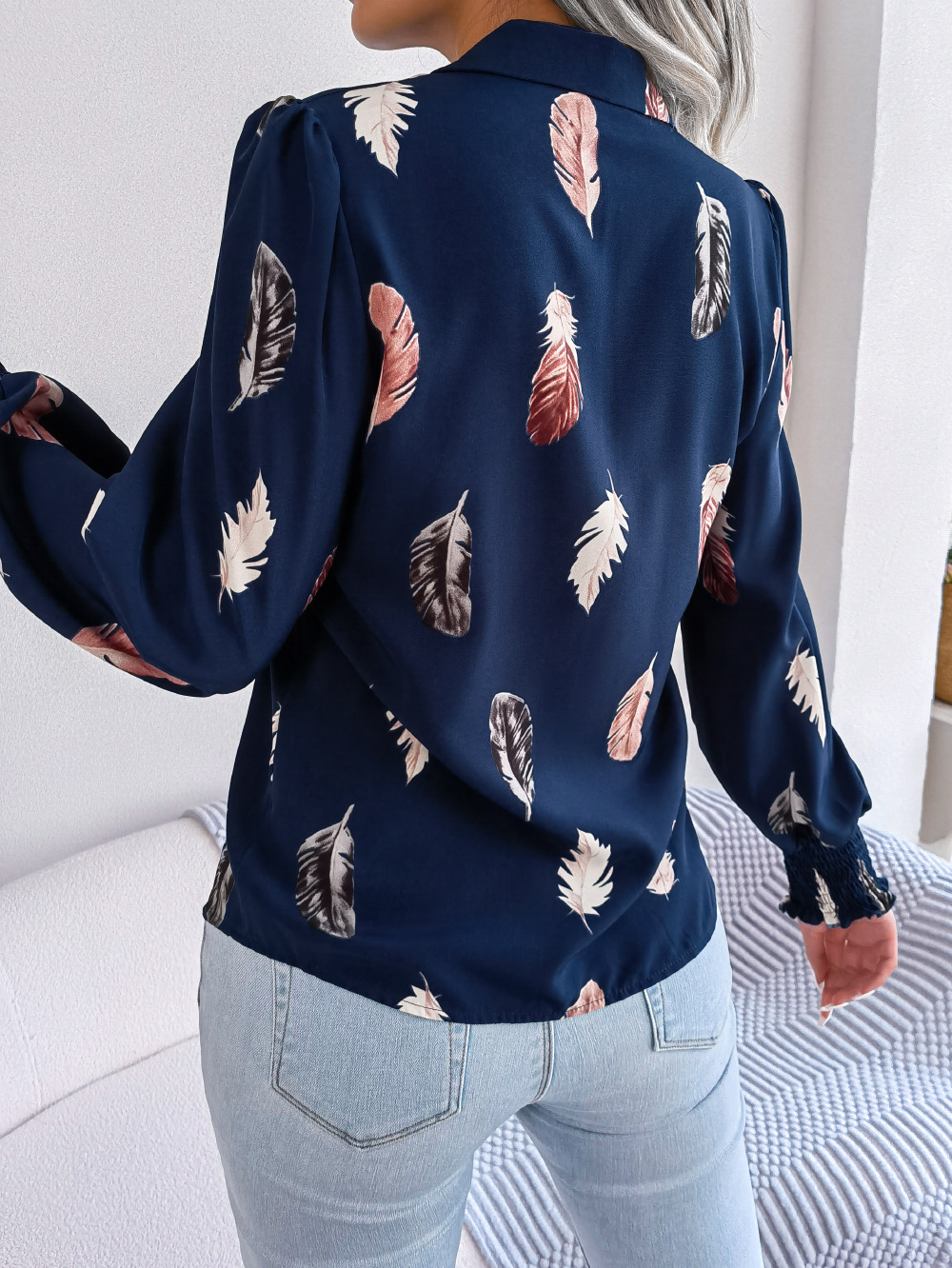 Women's Blouse Long Sleeve Blouses Button Casual Feather display picture 7