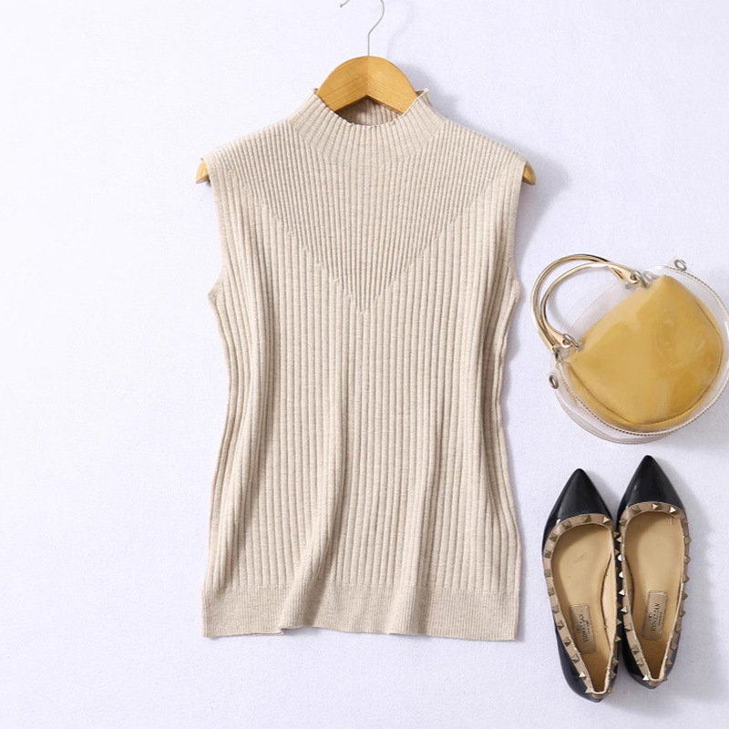 White-collar Elegant Silk Knitted Vest Spring and Summer High-grade Straight Silk Knitted Sweater Women's Sleeveless Base Shirt White-collar Elegant Silk Knitted Vest Spring and Summer High-grade Straight Silk Knitted Sweater Women's Sleeveless Base Shirt