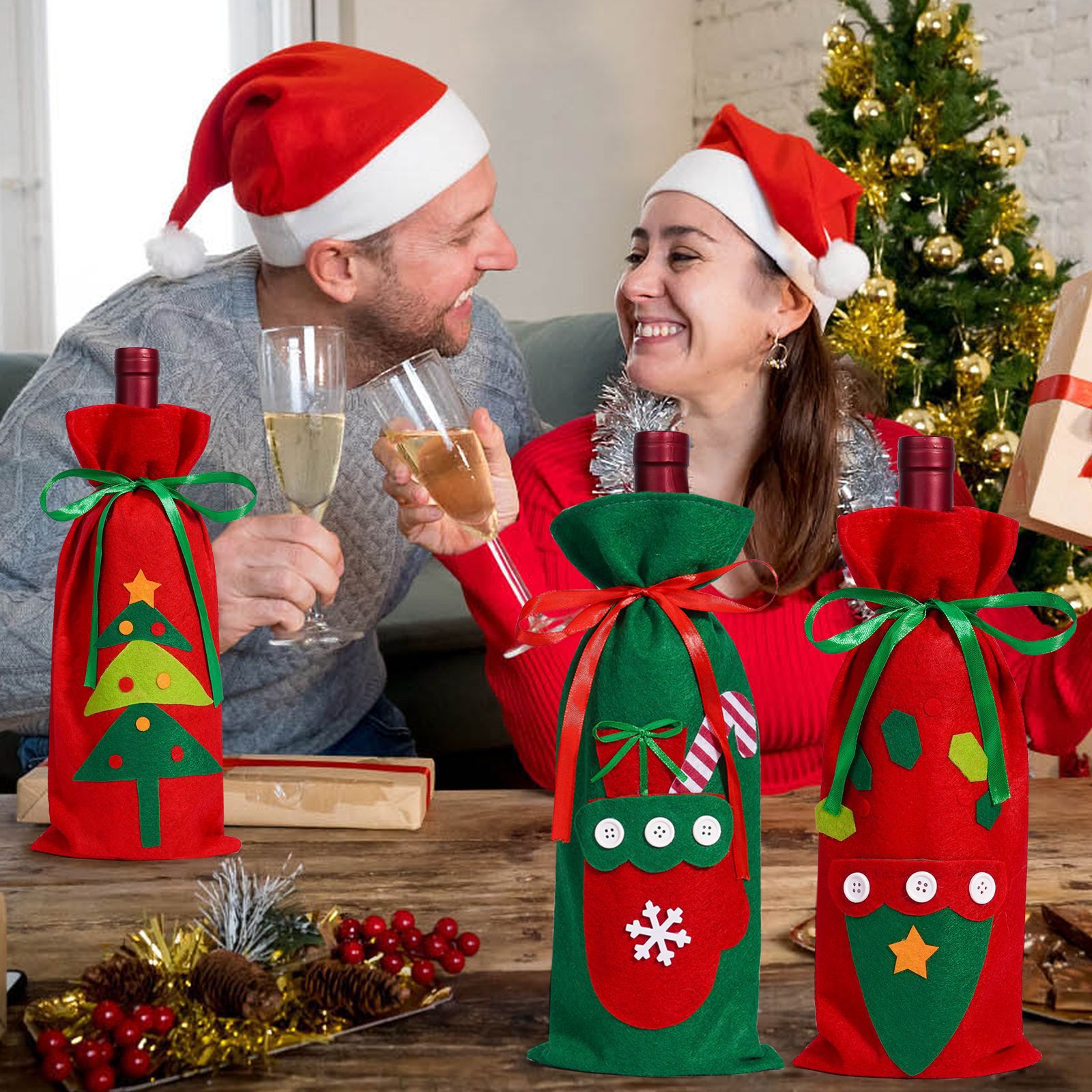Decoración de Navidad transfronteriza cubierta de botella de vino no tejido creativo set de vino de mesa decoración de restaurante accesorios de vino