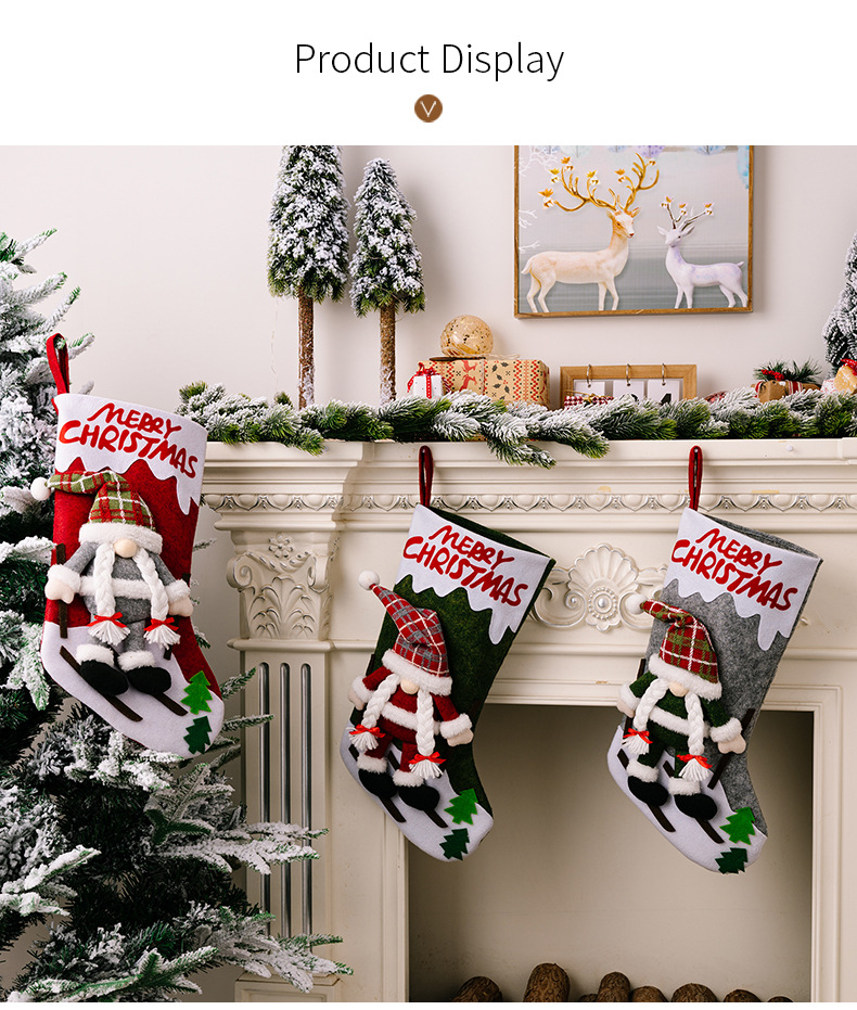 Forniture per decorazioni natalizie Bambola senza volto Calza della Befana Calzini grandi di Natale Sacchetto regalo Sacchetto regalo_voghion.com