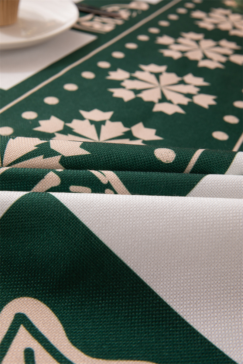 Tovaglia natalizia con bandiera da tavolo stampata in poliestere impermeabile, decorazione natalizia, con fiocco di neve e fiore di alce_voghion.com