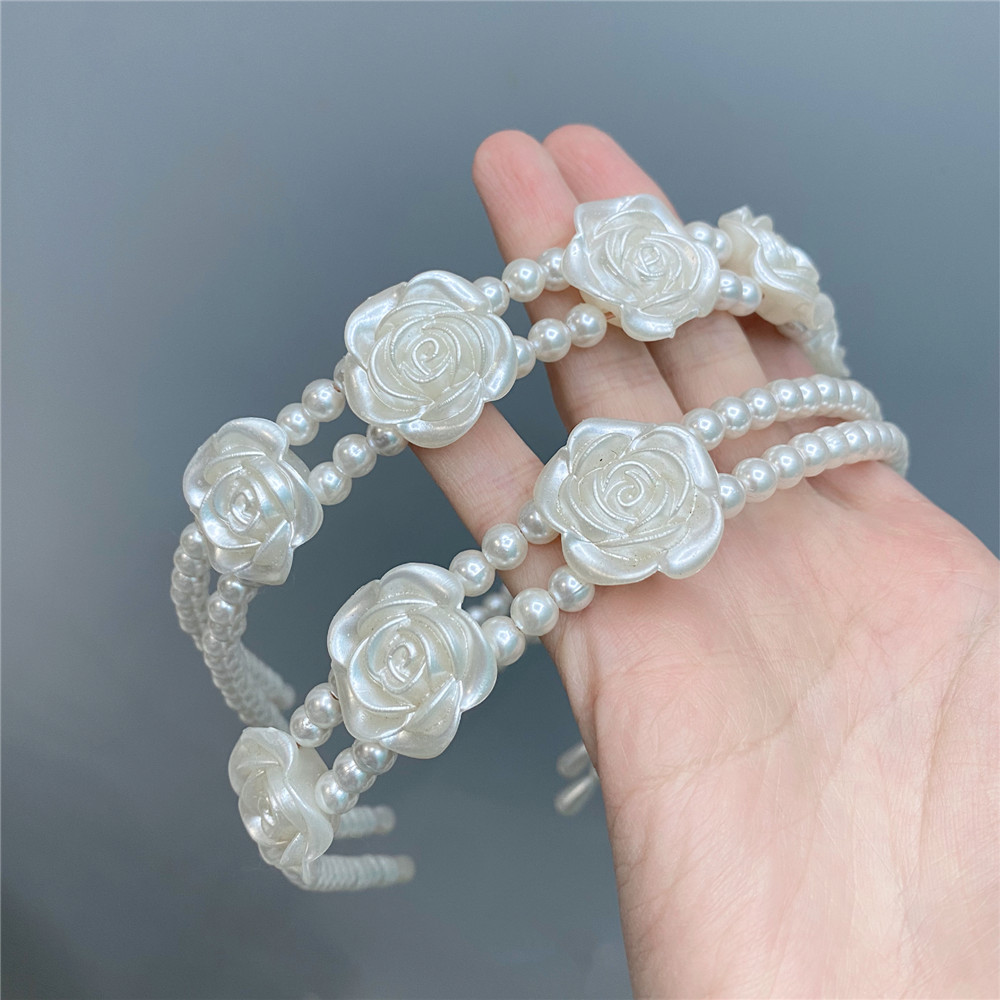 Pearl Rose Double Row Pearl Headband Sweet Hair Accessories display picture 2