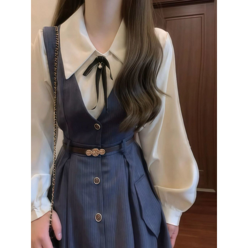 单件套装日系学院风背带连衣裙女学生百搭收腰显瘦中长款背心裙子|undefined