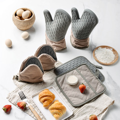Cross-border new waterdrop microwave oven heat-insulating glove set Kitchen baking thick cotton oven silicone gloves