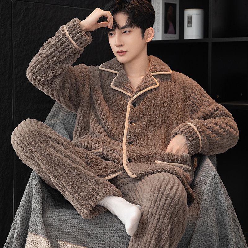 Simple otoño y invierno de hombre coral camisa de pijama de camisa de manga larga larga tamaño grande con camisa de franela cálida ropa de invierno