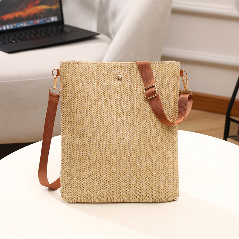 Bolsa de mujer en stock, bolsa de paja transfronteriza, bolsa de hombro, bolsa de balde, bolsa de playa, bolsa de tote, correa de hombro ancha ajustable, estilo de vacaciones portátil