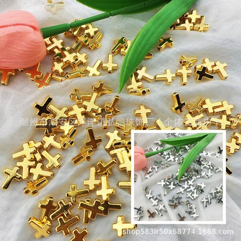 Straight hole CCB plated gold silver cross DIY mobile phone shell props chain pendant jewelry loose beads by jin wholesale Straight hole CCB plated gold silver cross DIY mobile phone shell props chain pendant jewelry loose beads by jin wholesale