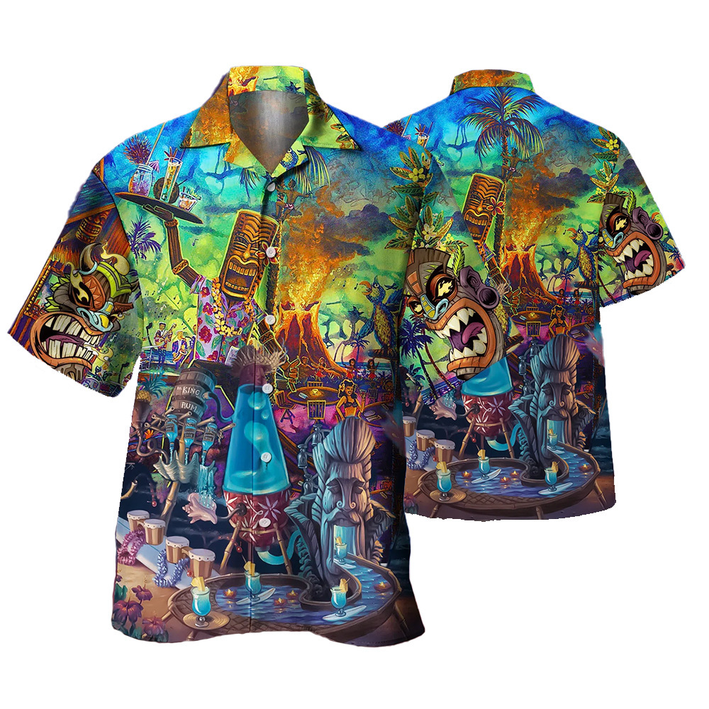 Camisa de cuello cubano impresa en 3D, tienda de fabricantes de hombres, estación independiente de verano de moda, patrón de venta caliente, ropa de hombre de playa hawaiana
