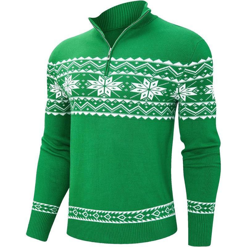 Foreign Trade Dropshipping Cross-Border Knitwear Ugly Christmas Men's Quarter Zipper Cardigan Slim Fit