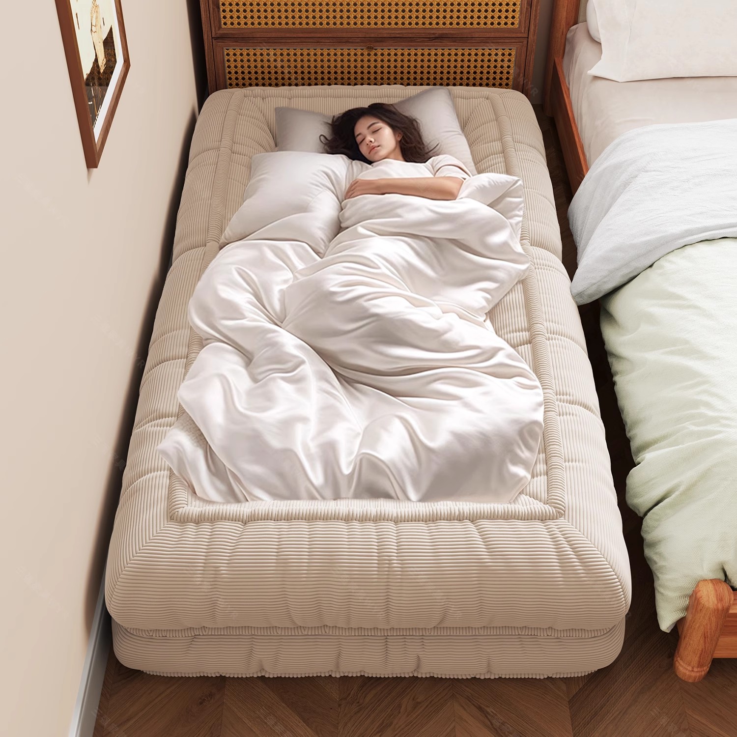 Lazy Folding Sofa, Dual-Purpose Tatami Sofa Bed for Humans to Lie down and Sleep, Bedroom Human Doghouse Fabric Sofa