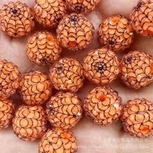 20mm万圣节桔色蜘蛛网直孔圆珠 树脂串珠 钻球珠 diy手工饰品配件