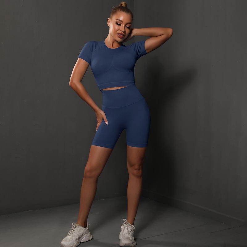 308g Weight Short Sleeve Sleeve Length Nylon, Nylon, Spandex Fabric Type Short Top Length Shorts Suits Pants Type Fitness, Yoga Occasion Round Neck Neckline Solid Color Pattern Sport Style Style Seamless Craft Sport Style Solid Color Nylon Nylon Spandex Round Neck Tracksuit Shorts Suits 58
