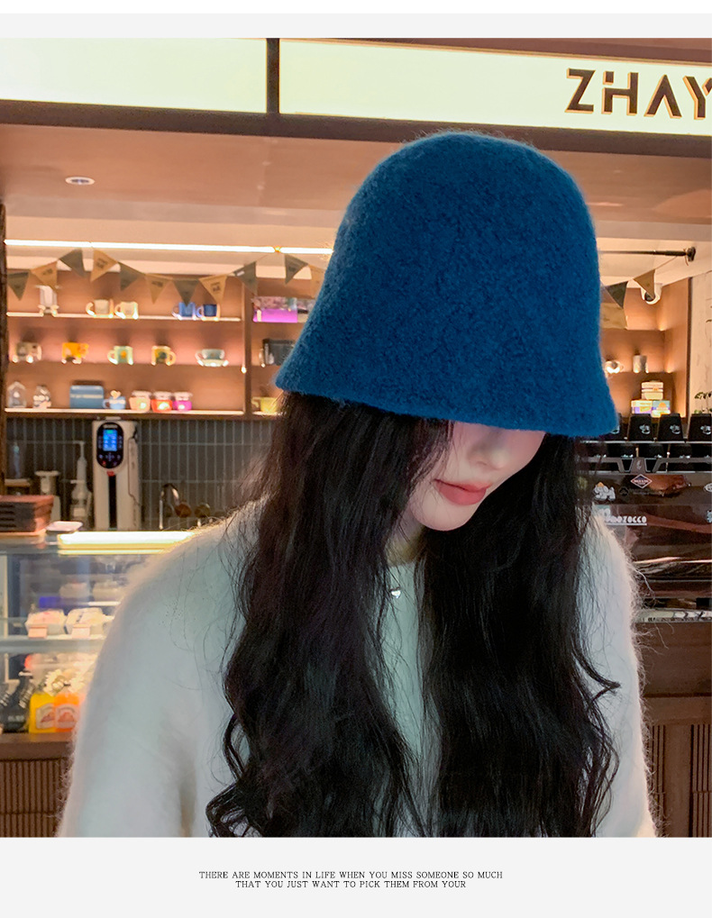 New Autumn and Winter Solid Color Wool Bucket Hat for Women's Outdoor Leisure Travel Korean Edition Showcase Face Small_voghion.com