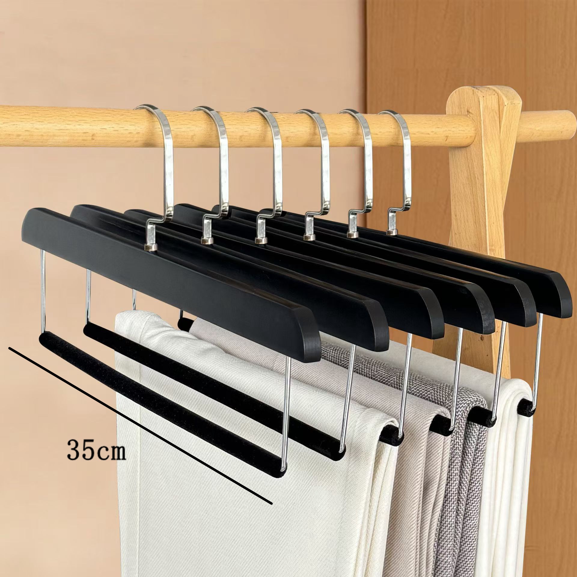 Perchas de madera negra de madera maciza, ropa de madera, tiendas de ropa de hotel, ropa de adultos colgando, ropa de soporte al por mayor