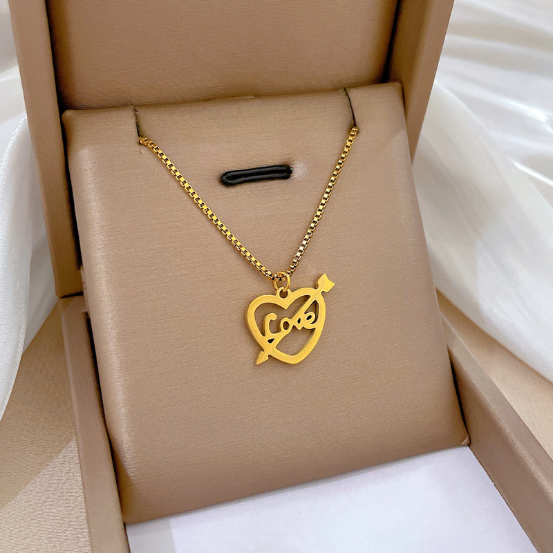 Fashion Letter Heart Shape Titanium Steel Pendant Necklace 1 Piece
