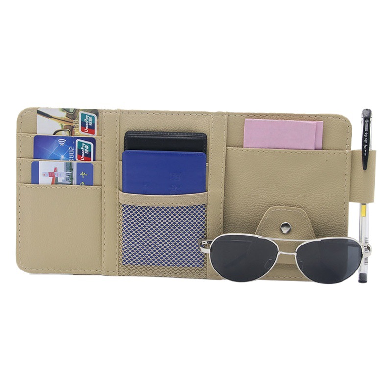 Car Sun Visor Storage Clip Multifunctional Hanging Leather Car Card Storage Bag Car Sun Visor Glasses Clip