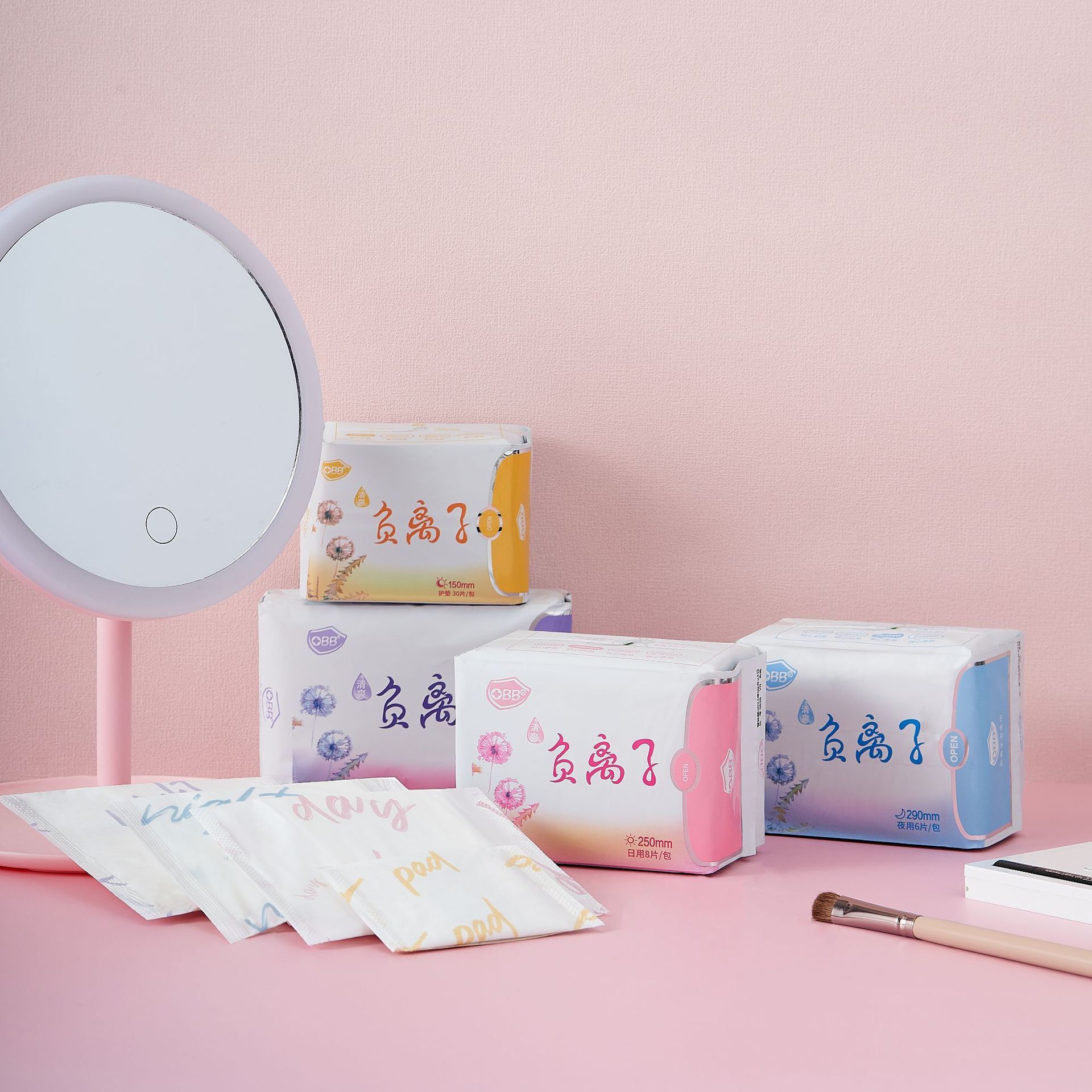 Obb Refreshing Negative Ion Sanitary Napkin Wholesale Aunt Napkin Box Super Soft Surface Layer One Piece Dropshipping Micro Business Purchase