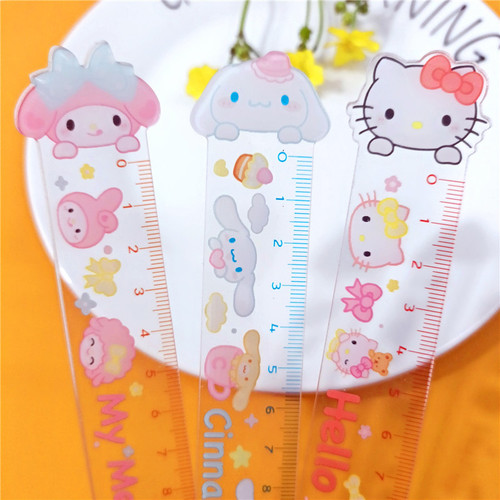 Cute cartoon Sanrio ruler double-layer transparent Kuromi Hello Kitty student standard measurable creative ruler