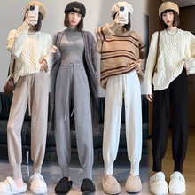 休闲针织加厚软秋冬抽绳新款2024哈伦裤女奶奶裤束脚裤糯萝卜裤
