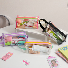 夏季新款PVC透明卡通笔袋学生大容量铅笔文具袋少女手提化妆包