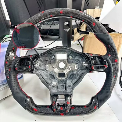 Suitable for Volkswagen Golf 6 MK6 GTI R Scirocco Polo models, red forged carbon fiber steering wheel (Steering wheel) - no-pick-hole