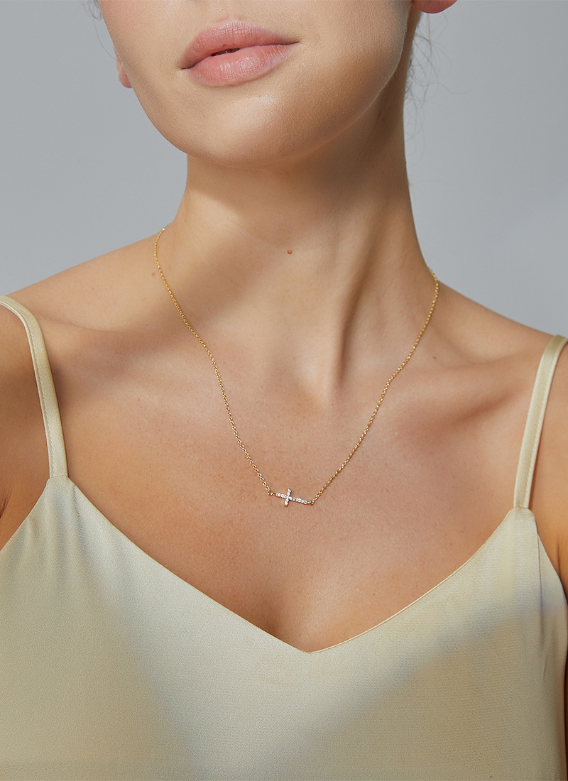 cable chain Chain Type 1 Piece Quantity Simple Style Cross Copper 18k Gold Plated Zircon Necklace In Bulk