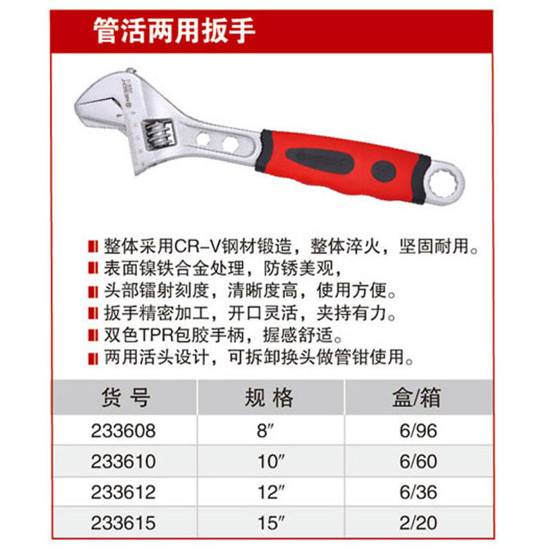 耐世管活两用扳手 管钳活口扳手 233608 233610 233612 233615
