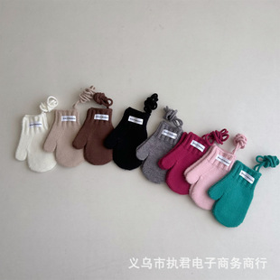 2024 new children's warm mittens boys and girls knitted solid color ins style windproof wool gloves