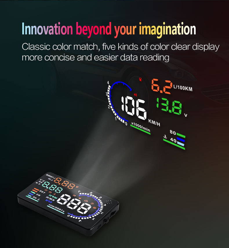 Cross-Border Hot Selling Car Head-Up Display Car Hud Multi-Function Instrument Obd Head-Up Display Supports Customization