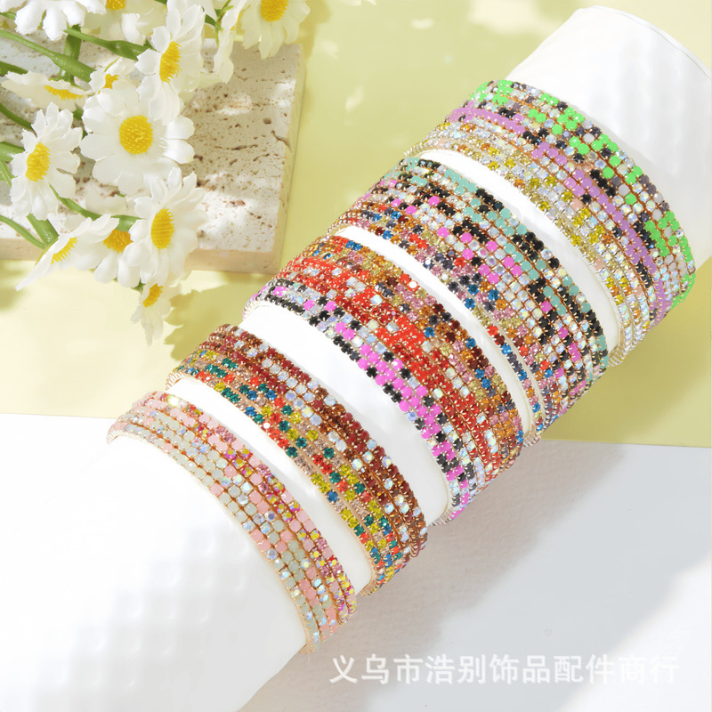 2mm Acrylic Rhinestone Mixed Color Cross-Border Hot-Selling Women's Elastic Bracelet Tennis Bracelet