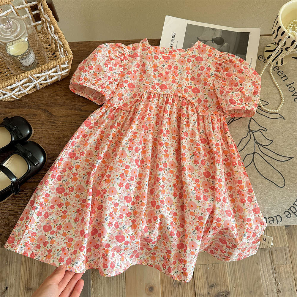 Xianning siete niños coreano vestido floral verano nuevo estilo femenino vestido de princesa estampado de flores de algodón extranjero