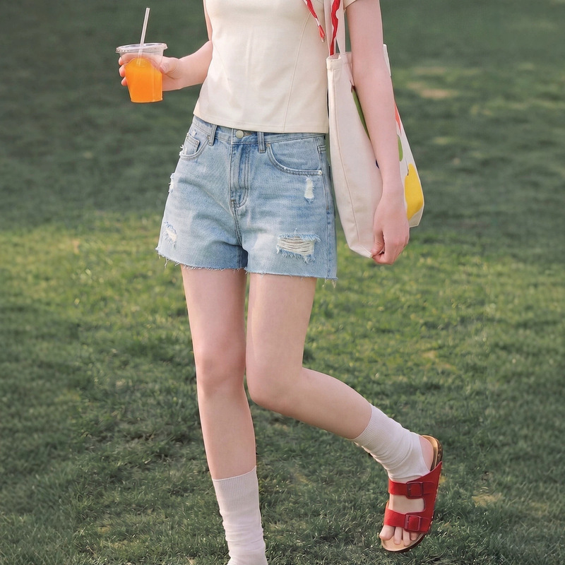 Li Girl Denim Shorts for Women, Ripped, 2026 New Summer Style, Loose Fit, Slimming A-Line Wide-Leg Hot Girl Ultra-Short Hot Pants