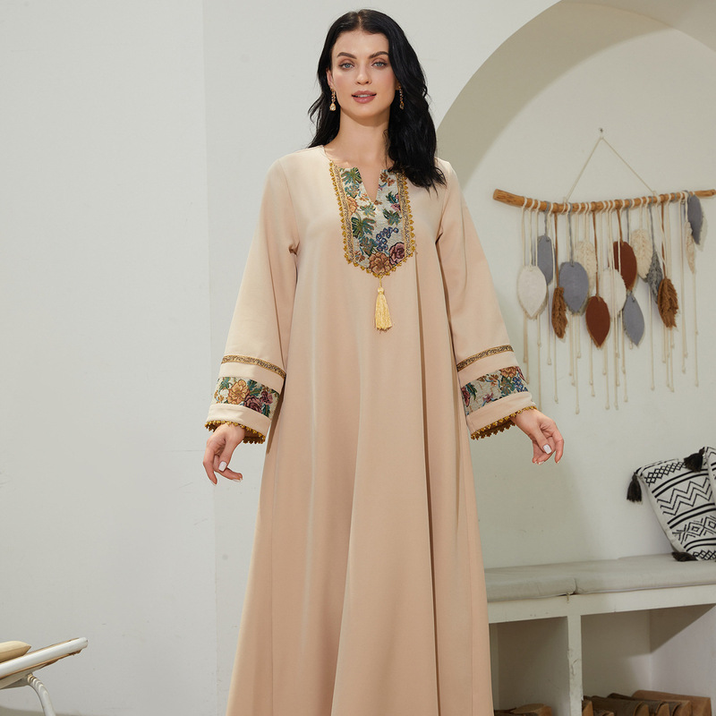 Nc102 Foreign Trade Robe Wholesale New Style Patchwork Ethnic Style Dress Abaya Long Dress