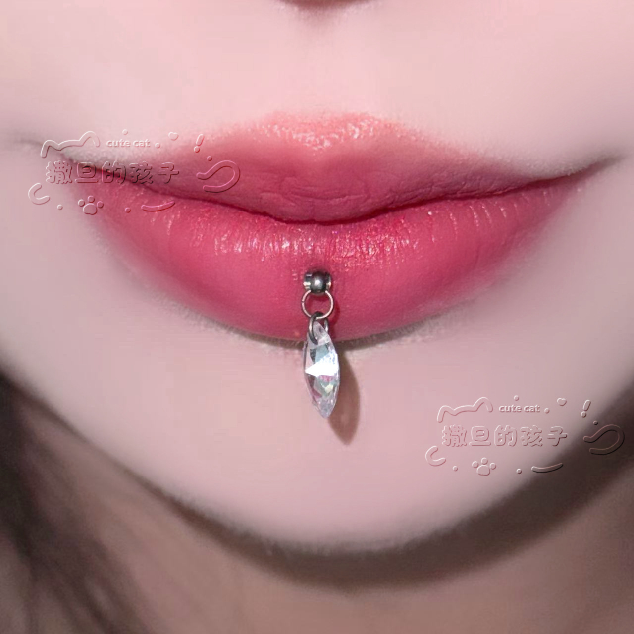 Pointed labret stud close-up product detail