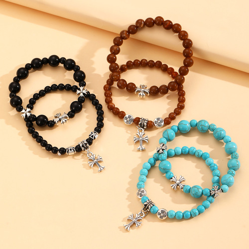 Elegant European Cross Bead Bracelet for Women - Unique and Advanced Style, Versatile Design, Turquoise Bead Necklace - New Accessory